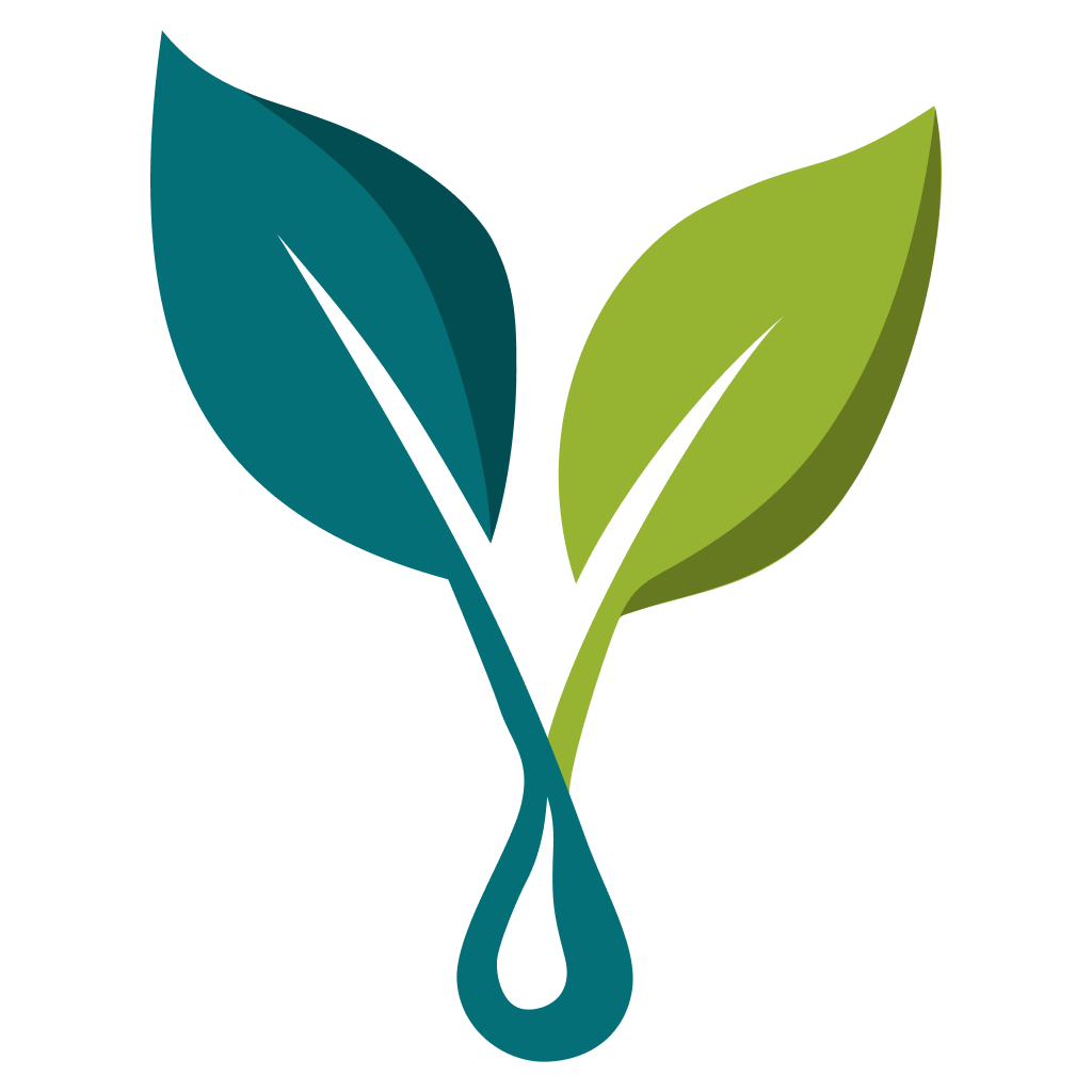 Versaponics emblem — two leaves rising from a water droplet